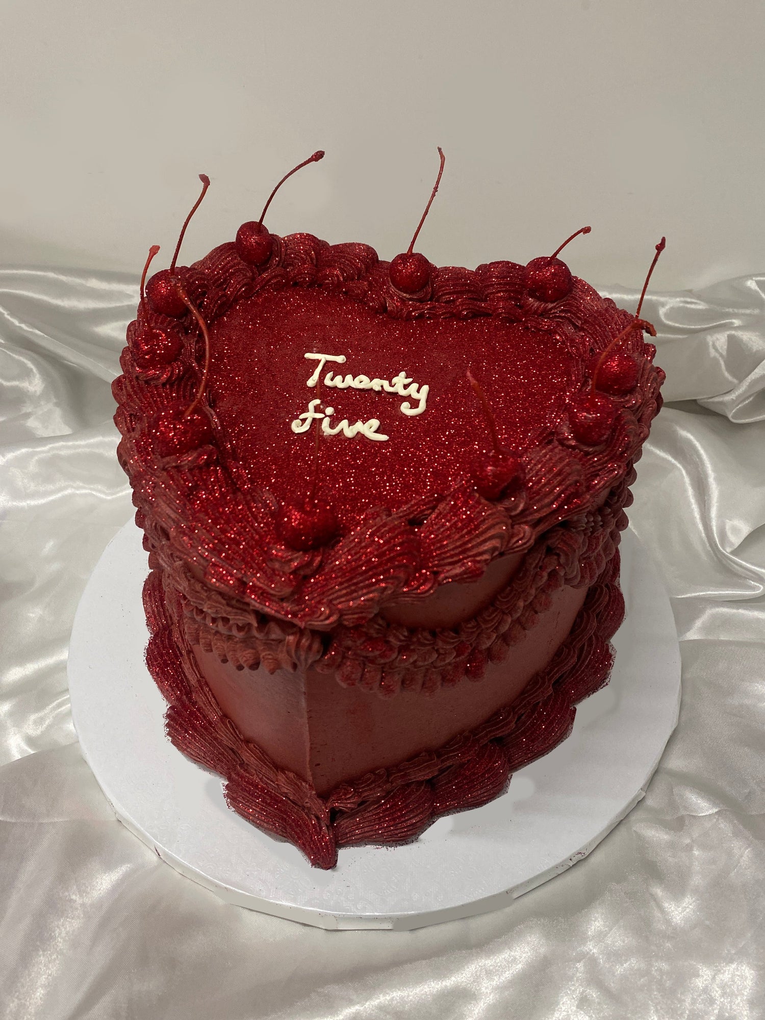 Red Glitter Cherry Heart Cake